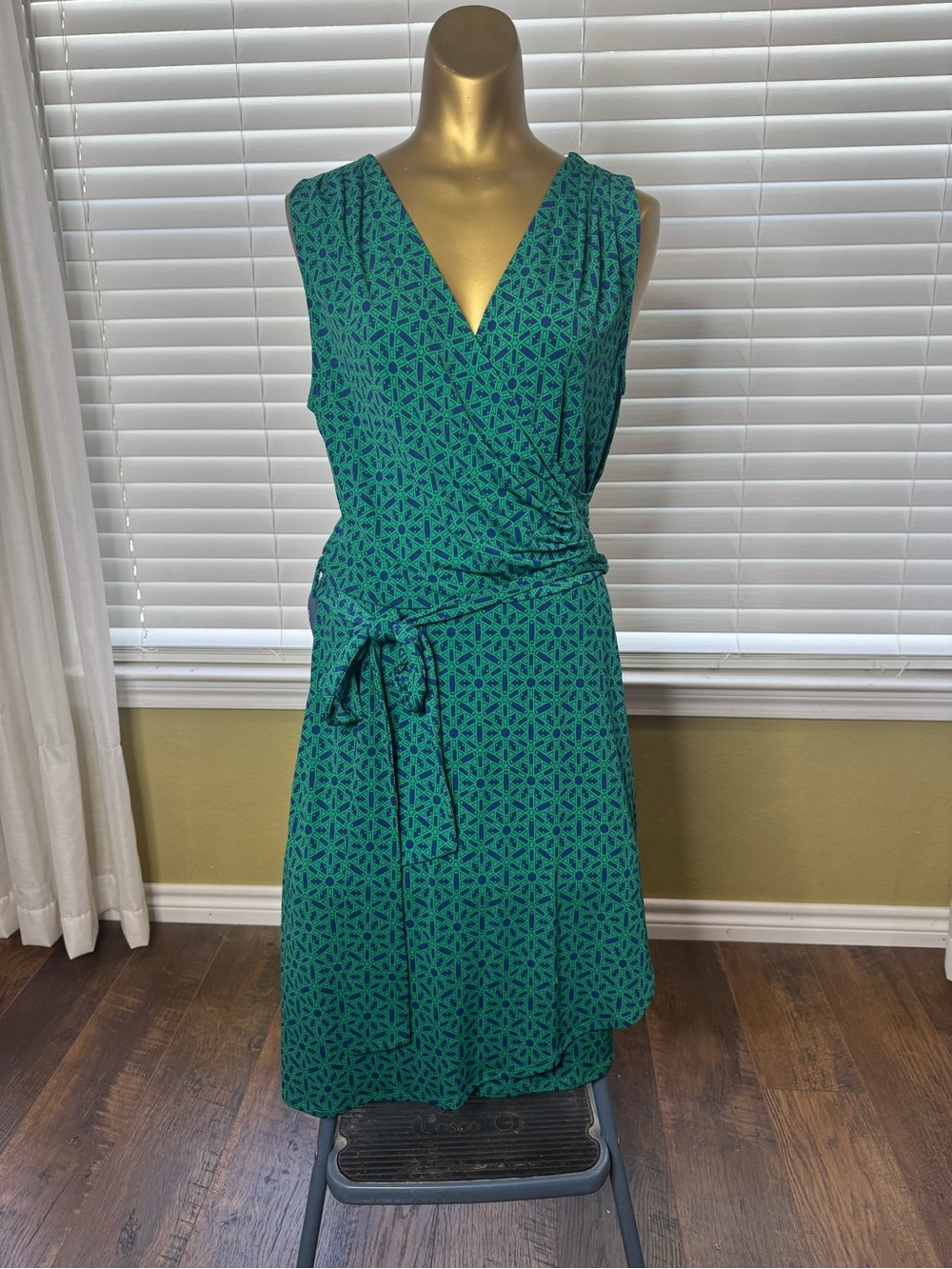 41 Hawthorn Teal Geometric Wrap Midi Dress